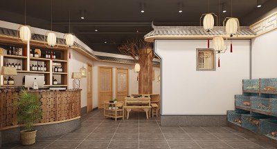 新中式餐饮火锅店3D模型下载